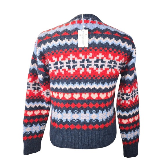 Lucky Brand Fair Isle Heart Cardigan Sweater Navy Red Blue 5BI005 Womens M NEW - Picture 4 of 13